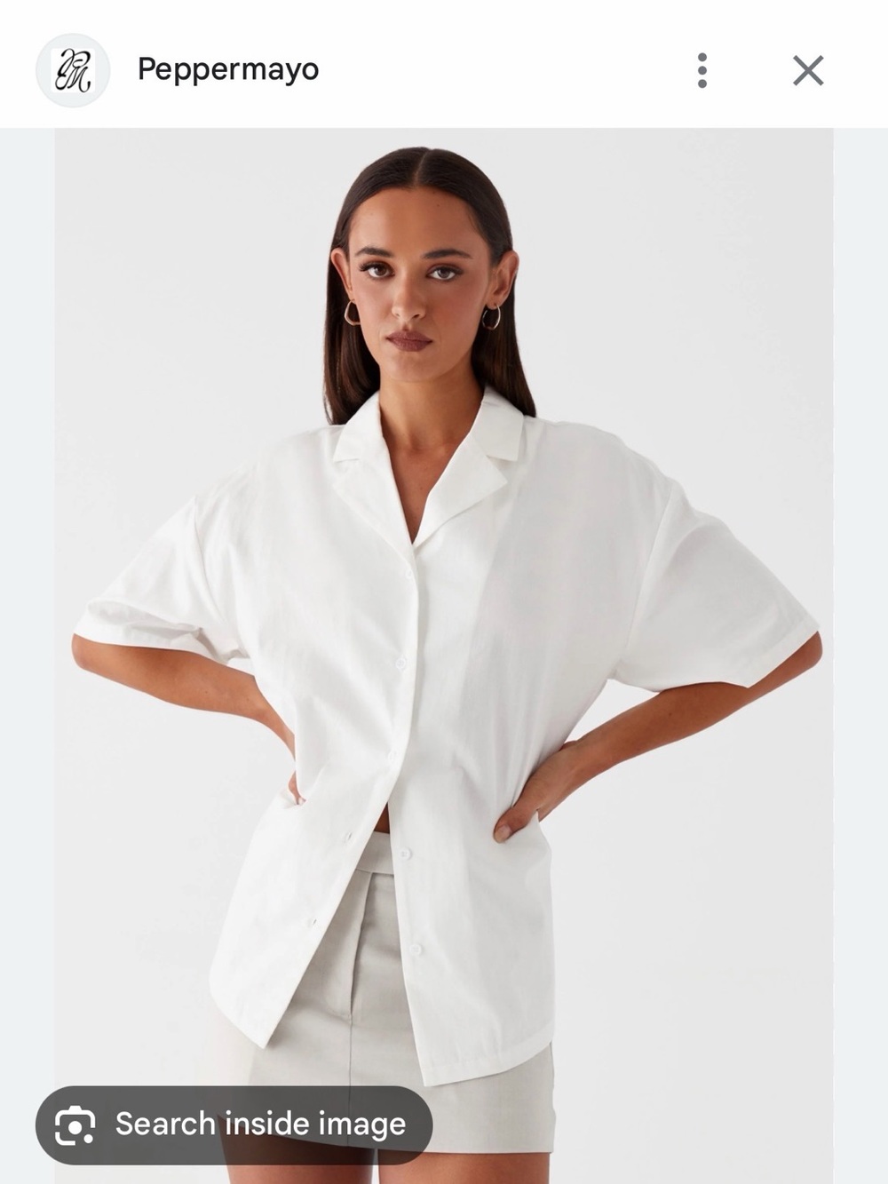 Peppermayo White Relaxed Satin Short Sleeve Button-Up Shirt